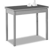 Mesa de cocina extensible de libro sin cajón - 80x40 cm (80x80 cm) - estructura y tapa interior color aluminio - tapa superior cristal color grafito
