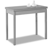 Mesa de cocina extensible de libro sin cajón - 80x40 cm (80x80 cm) - estructura y tapa interior color aluminio - tapa superior cristal color gris