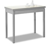 Mesa de cocina extensible de libro sin cajón - 80x40 cm (80x80 cm) - estructura y tapa interior color aluminio - tapa superior cristal color beig