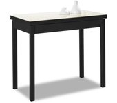 Mesa de cocina extensible de libro sin cajón - 80x40 cm (80x80 cm) - estructura y tapa interior color negra - tapa superior cristal color beig