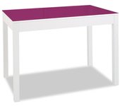Mesa de cocina extensible de carro - 100x60 cm (150x60 cm) - estructura y extensión color blanca - tapa cristal color berengena