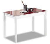 Mesa de cocina fija - 110x70 cm - estructura color blanca - tapa cristal color rojo