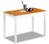 Mesa de cocina fija - 110x70 cm - estructura color blanca - tapa cristal color naranja