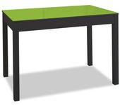 Mesa de cocina extensible de carro - 100x60 cm (150x60 cm) - estructura y extensión color negra - tapa cristal color verde