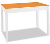Mesa de cocina extensible de carro - 100x60 cm (150x60 cm) - estructura y extensión color blanca - tapa cristal color naranja