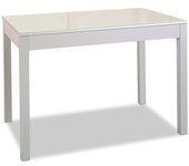 Mesa de cocina extensible 2 alas - 100x60 cm (150x60 cm) - estructura y alas color aluminio - tapa cristal color beig