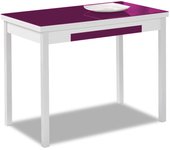 Mesa de cocina extensible 2 alas - 110x70 cm (170x70 cm) - estructura y alas color blanca - tapa cristal color berengena