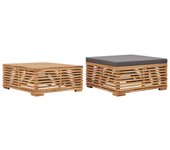 Mesa de jardín y reposapiés con cojín gris oscuro madera de teca