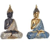 Figura decorativa dkd home decor azul dorado marrón buda resina (24 x 12 x 34 cm) (2 unidades)