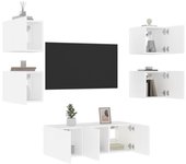 6 piezas muebles de tv | mueble de salón | armario tv de pared con led madera ingeniería blanco cfw32738