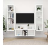 Juego de 3 piezas muebles de tv | muebles de salón tv | conjunto salón madera de ingeniería blanco cfw27978