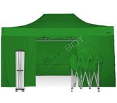 Carpa plegable 3x4,5 verde con telones laterales. acero 40 mm. tejido recubierto de pvc impermeable, repelente al agua de 350gm