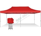 Carpa plegable 6x3 rojo sin telones laterales acero 30 mm. tejido recubierto de pvc impermeable, repelente al agua de 350gm