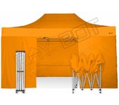 Carpa plegable 3x4,5 naranja con telones laterales. acero 40 mm. tejido recubierto de pvc impermeable, repelente al agua de 350gm