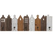 Perchero de pared dkd home decor blanco marrón metal madera de paulonia casas (91 x 9.5 x 29.5 cm)