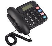 Teléfono con cable negro con escritorio de botones grandes Teléfono fijo Soporte de teléfono Manos libres/Rellamada/Flash/Marcación rápida/Control de volumen del timbre para personas mayores Oficina en el hogar Hotel de negocios