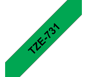 tze-731 laminated tape 12mm 8m black on gre en