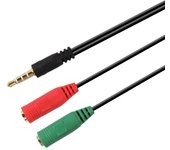 Cable adaptador audio AISENS Jack 3.5mm 4 pines macho a 2x Jack 3.5mm 3 pines hembra, 20 cm, cobre, negro