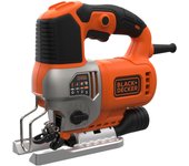 Sierra de calar eléctrica Black & Decker BES610-QS, potente, 600W, velocidad ajustable, con empuñadura ergonómica, ideal para cortes precisos en madera y metal