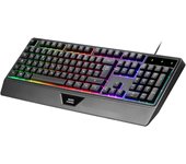 Mars Gaming MK124, Teclado Ergonómico H-Mech, Reposamuñecas Integrado, Iluminación FRGB Rainbow, Teclado Gaming Antighosting Avanzado, Teclado PC Completo Multiplataforma, Idioma Español, Negro