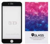 Tempered glass 3d for iphone 6/6s plus black - 9h surface hardness - retail pack