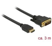 DeLOCK 85655 adaptador de cable de vídeo 3 m HDMI tipo A (Estándar) DVI Negro
