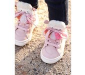 VERTBAUDET Zapatillas de caña alta para bebé niña con 3 pompones rosa claro liso